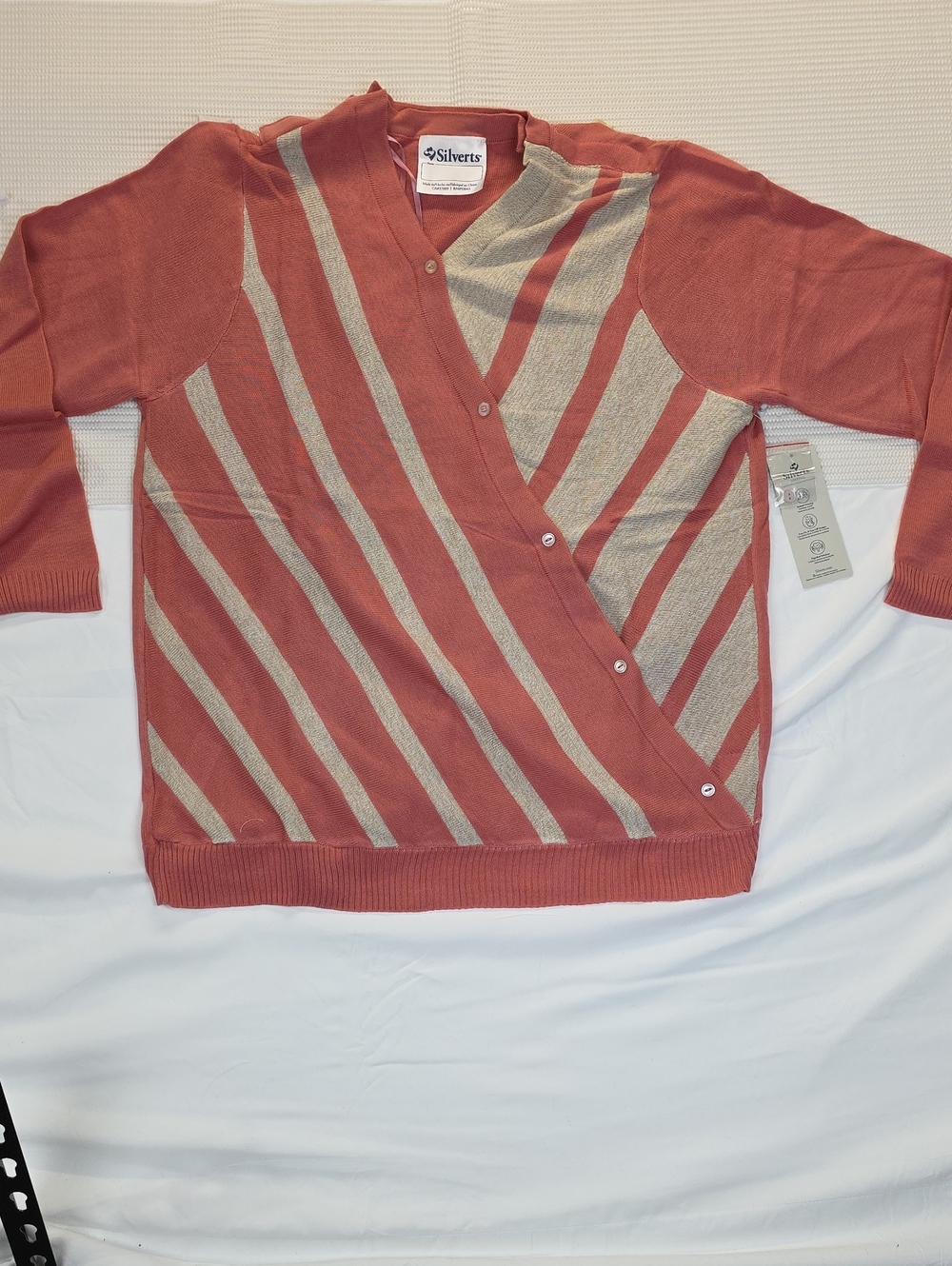 Silverts Rust and Beige Diagonal-Stripe Women's Cardigan Medium